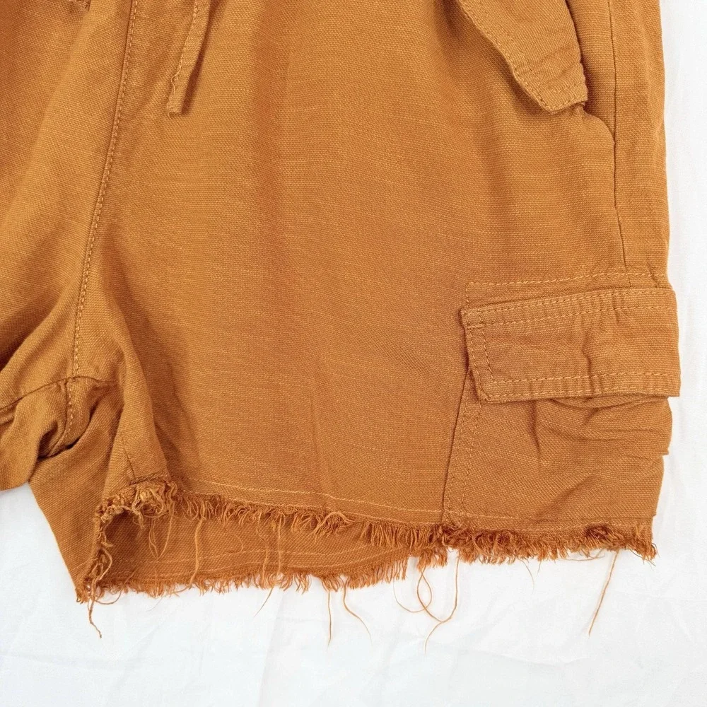A.n.a Womens SZ- Medium Pull On Shorts Orange Pockets Drawstring (Fits 30X3.5)